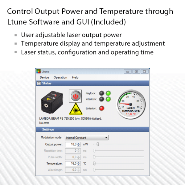 45mW 785nm Laser Diode Parameters, 785nm Laser Diode Software, Model LDX-785NM-45MW