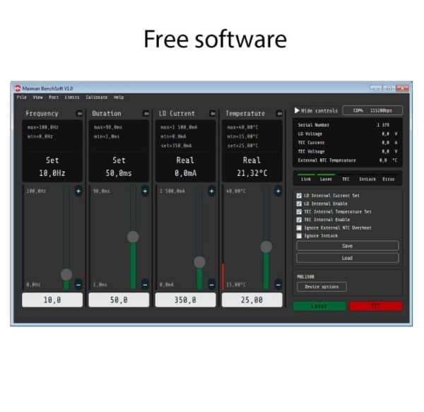 Software for laser diode driver and TEC controller with butterfly mount