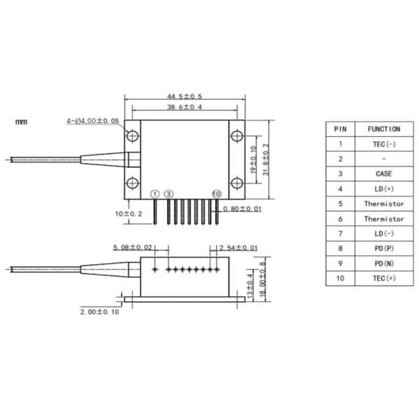 650nm, 1000mW, HHL Fiber-Coupled Laser Diode Pinout