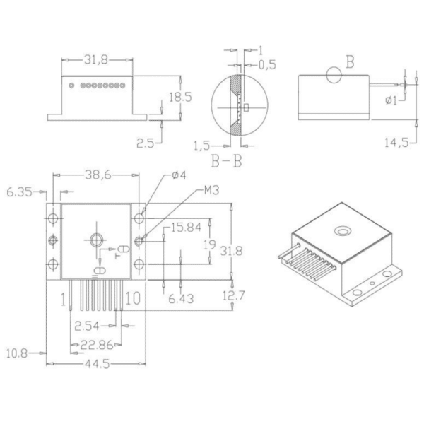 1300nm 2W HHL Laser Diode Mechanical Drawing