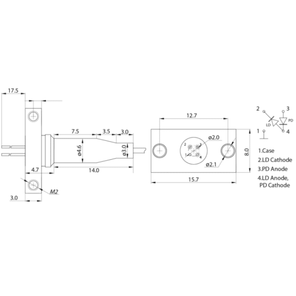 1450nm 20mW DFB Laser Diode Pinout