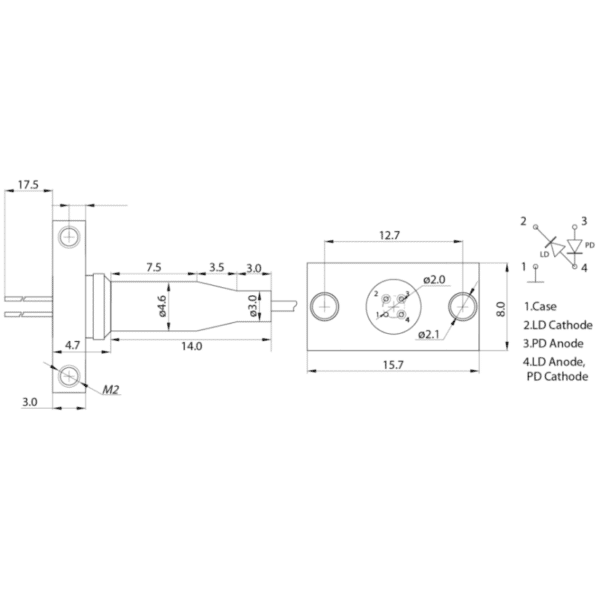 1470nm 15mW/45mW DFB Laser Pinout