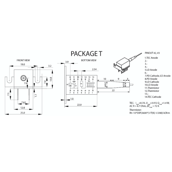 1490nm DFB Laser Diode DIL Pinout