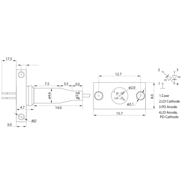 1570nm 15mW DFB Laser Diode Pinout