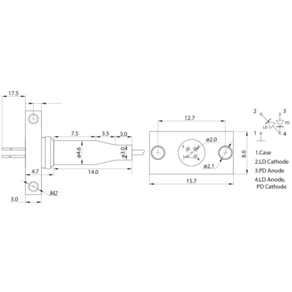 1590nm 15mW Fiber Coupled Laser Diode Pinout