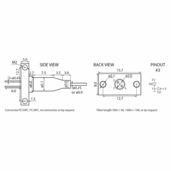 60mW 639nm Laser Diode Package Drawing