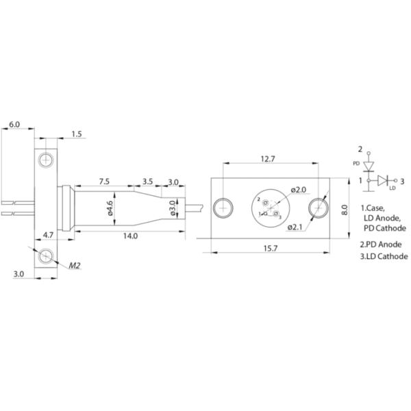 830nm, 50mW Laser Diode Pinout