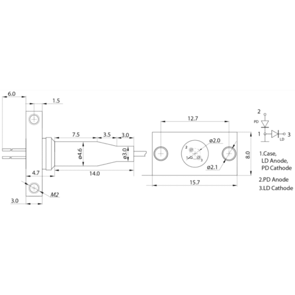 905nm, 3mW Fabry-Perot Laser Diode Pinout