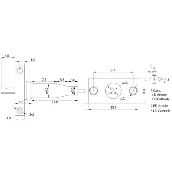 980nm 20mW Laser Diode Package Pinout