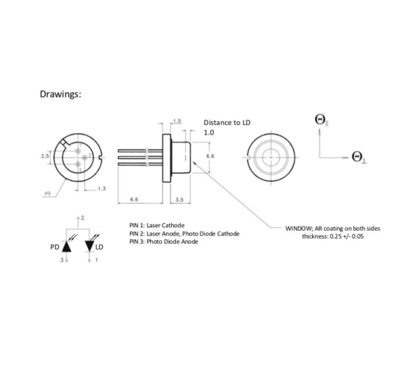 Fibercom 1300nm 20mW TO Can Drawing