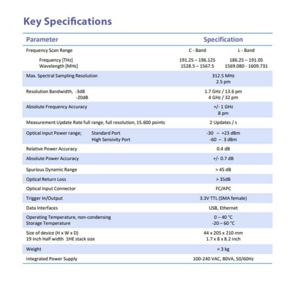 OSA optical spectrum analyzer specifications