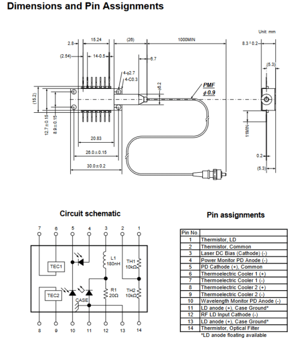 1427nm 230mw Laser Diode Pinout Image