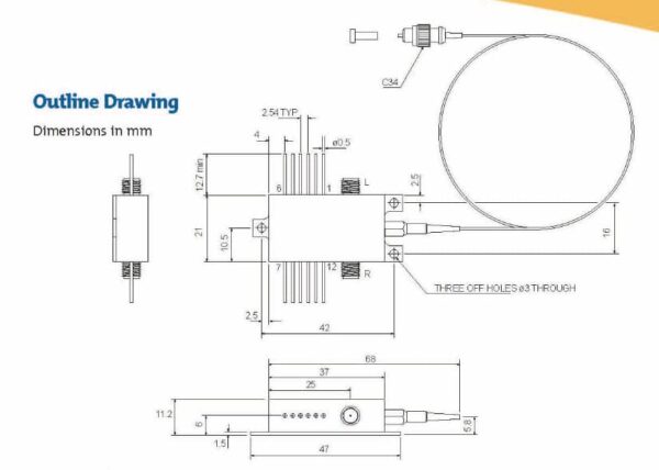 1538.19nm DFB Laser w Integrated InP 10GB/s MZ Modulator Outline