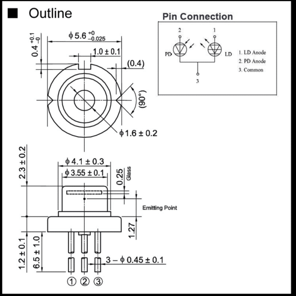 405nm 20mW SONY Laser Diode Pin Configuration