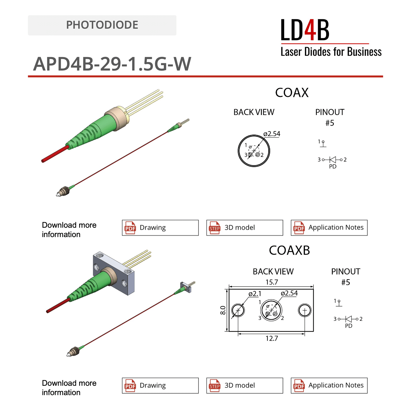 InGaAs Avalanche Photodiode Coupled to an Optical Fiber and Packaged into a Hermetic Case - LD4B